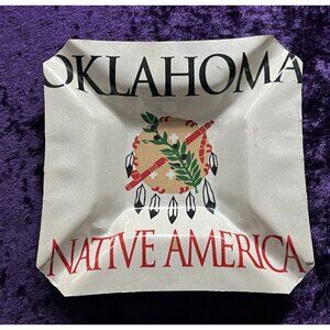 Original Oklahoma License Plate Ash Tray Native American Hand Made Cigar Display